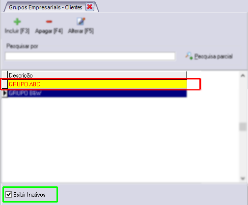 Exbir grupos inativos