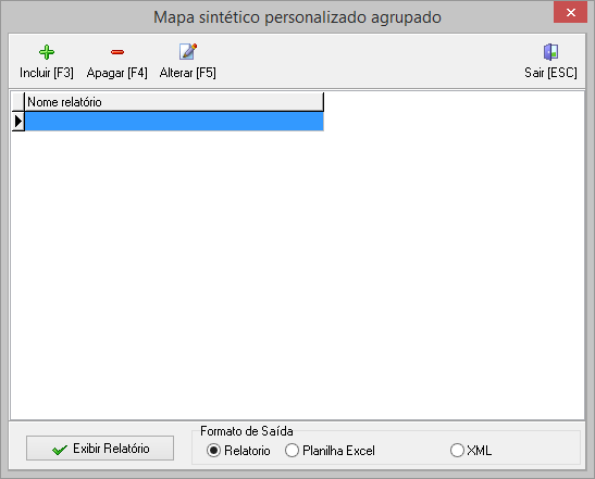 Tela com a listagem dos relatórios cadastrados para exibição.