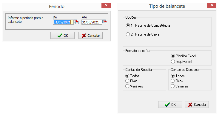 Interface de exportação de dados do plano de contas