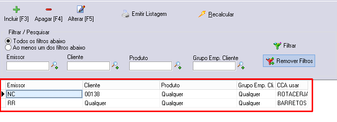 Conteúdo do arquivo exportado para excel será igual aos itens que estiverem listados na tela principal do cadastro (1).