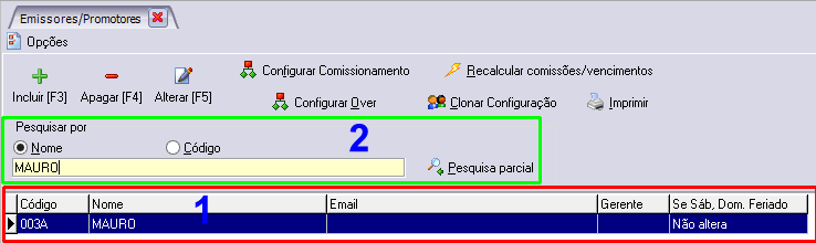 Conteúdo do arquivo exportado para excel será igual aos itens que estiverem listados na tela principal do cadastro (1).