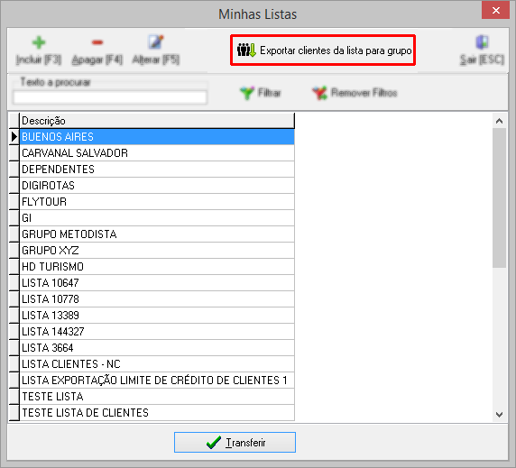 Exportar clientes da lista para grupo