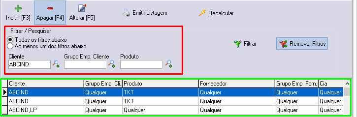 O conteúdo da listagem será igual aos itens que estiverem listados na tela principal do cadastro (1).