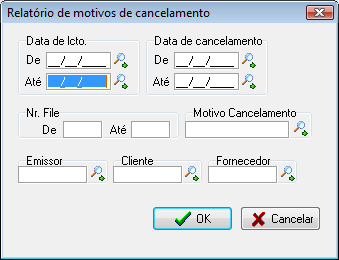 Relatório de motivo de cancelamento