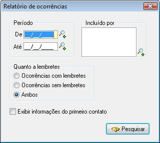 Pesquisa de relatório de ocorrências