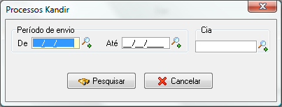 Filtros para geração do relatório de processo de Kandir