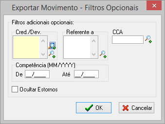 Filtros opcionais para exportação do Movimento financeiro
