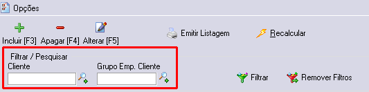 Filtros para pesquisa das parametrizações de prazo de recebimento