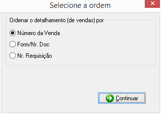 Tela para seleção de ordenação dos itens do detalhamento