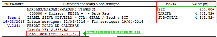 Exemplo de fórmula especial de fatura.