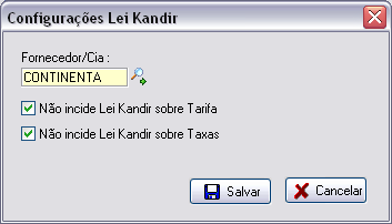 Cadastro de fornecedores e cias aéreas que não incidem a Lei Kandir