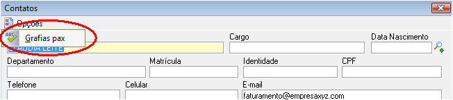 Acesso ao módulo de cadastro de grafias de passageiro