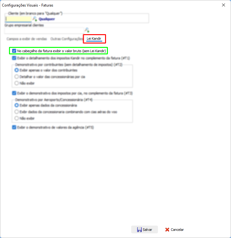 Exibir valor bruto da kandir na fatura