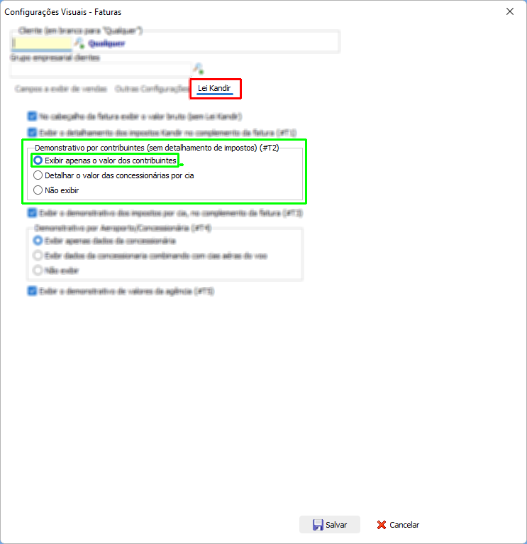 opção para exibir o demonstrativo por contribuinte - #T2