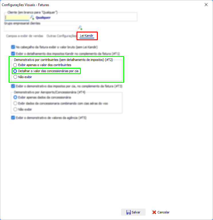 Opção de demonstrativo para detalhar valor das concessionárias por cia - T2