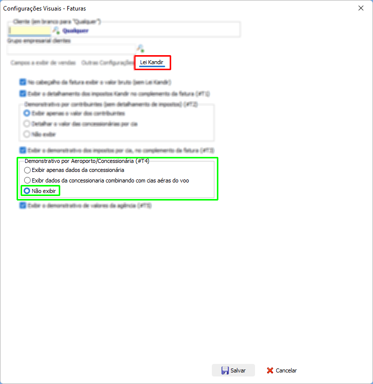 opção para não exibir detalhamento de Lei Kandir concessionária e prestador de serviço - T4
