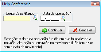 Tela para Help conferência do movimento financeiro