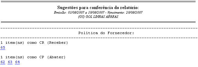 Help confêrencia exibindo divergencia devido a politica de pagamentos diferentes