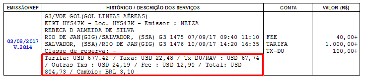 Trecho do recibo de liquidação destacando a informação das Outras Moedas no histórico da venda.