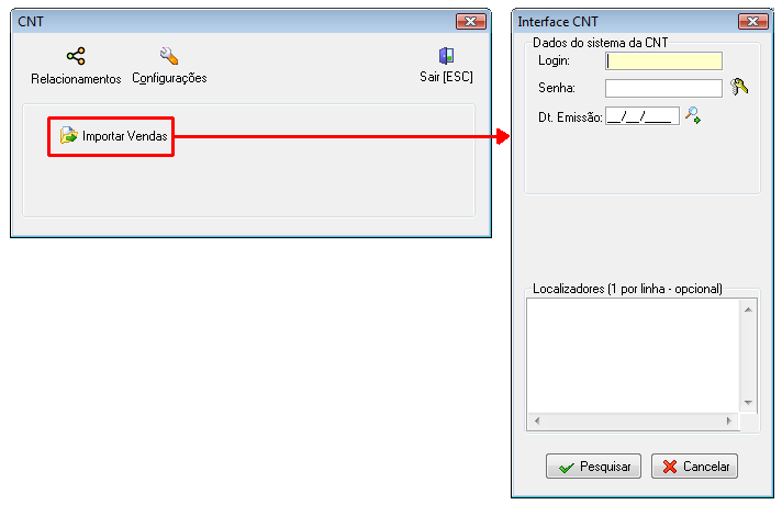 M&oacute;dulo de importa&ccedil;&atilde;o de vendas da CNTOUR