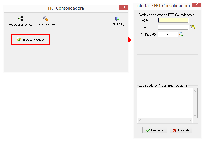 Módulo de importação de vendas da FRT