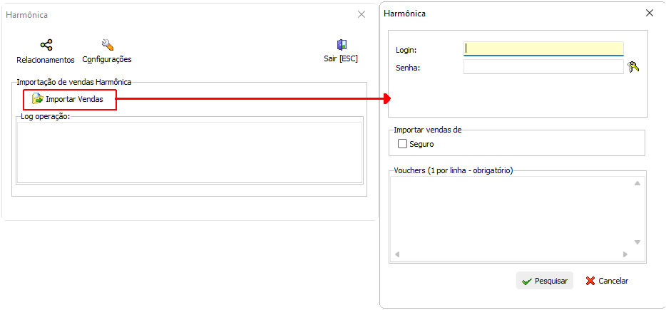 M&oacute;dulo de importa&ccedil;&atilde;o de vendas da Harm&ocirc;nica