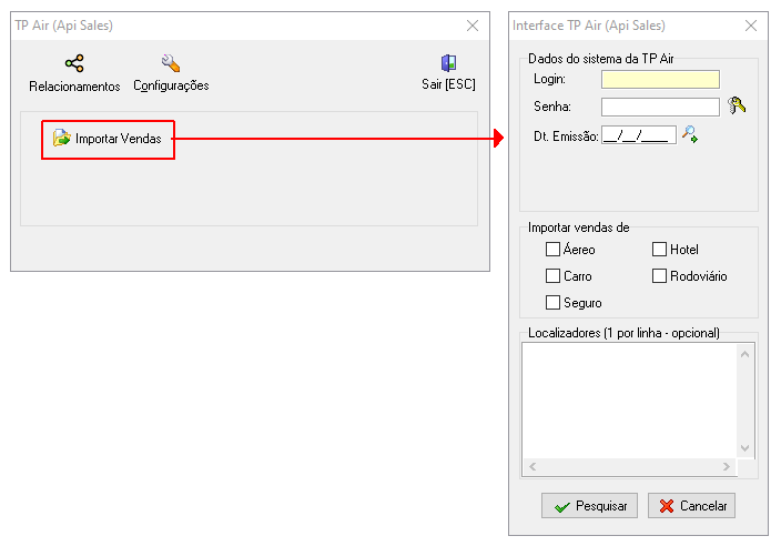 Módulo de importação de vendas da TP Air