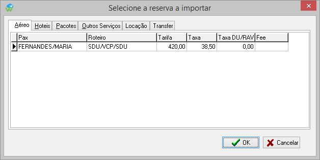 Tela destacando o botão de importação de reservas