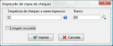 Tela para Impressão dos cheques já preenchidos na baixa de contas a pagar destacando o mesmo utilizado no lote anterior no banco BB