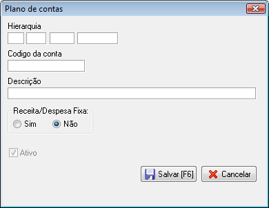 Tela de cadastro de contas