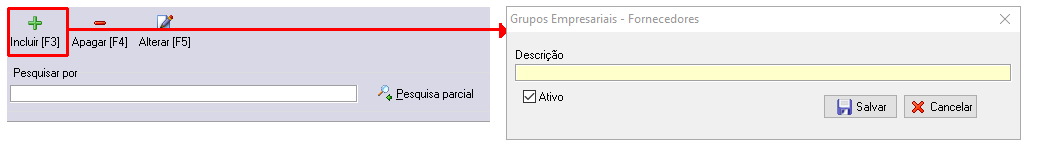 Imagem destacando o cadastro de grupo empresarial de fornecedor