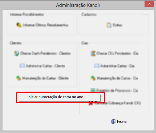 Iniciar numeração da carta de kandir para o ano corrente