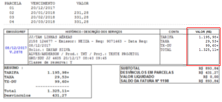 Valor dos ittens é exibido com valor total