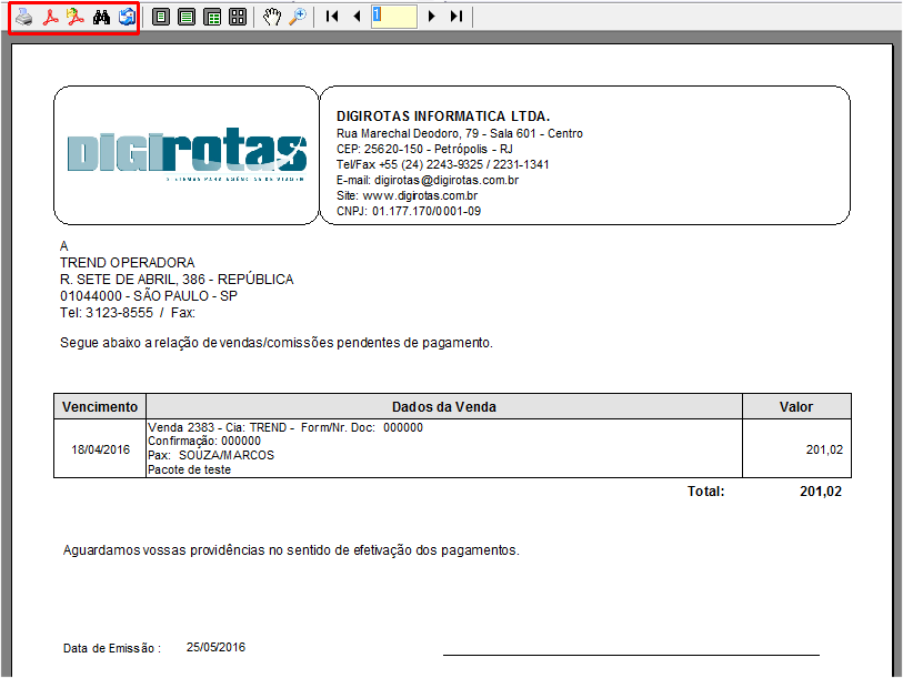 Recebimento de comissões