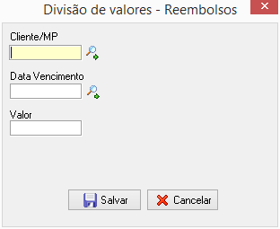 Lançamento de divisão de valores de reembolsos