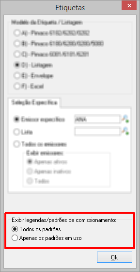Impressão de etiquetas e listagem de Emissores