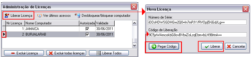 Liberando licenças