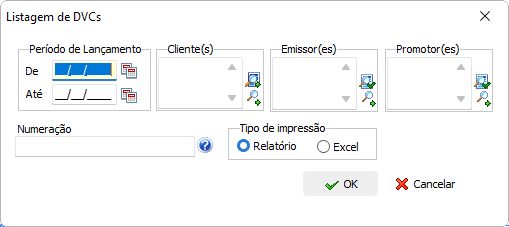 Tela de pesquisa para exibir Listagem de DVCs