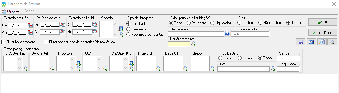 Módulo de listagem/pesquisa de faturas