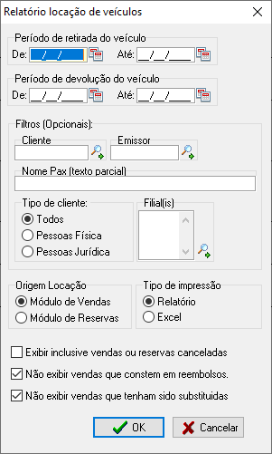 Exibindo o relatório de locação de veículos