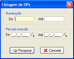 Listagem de OPs cadastradas