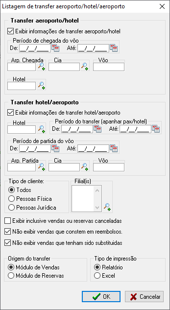 Exibindo o relatório de transfer
