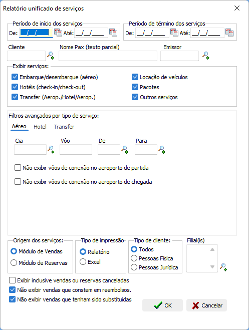 Exibindo o relatório unificado de serviços