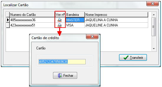 Localizar cartões pré cadastrados