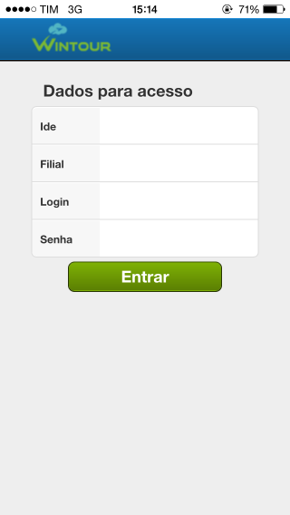 Tela de login do Wintour no iPhone
