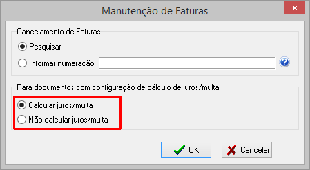 Opção de calcular juros/multa na alteração em lote de vencimentos de faturas