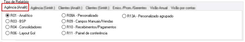 Aba de relatórios agência analítico