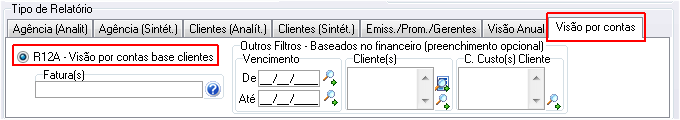 Aba de relatório de produção visão por contas