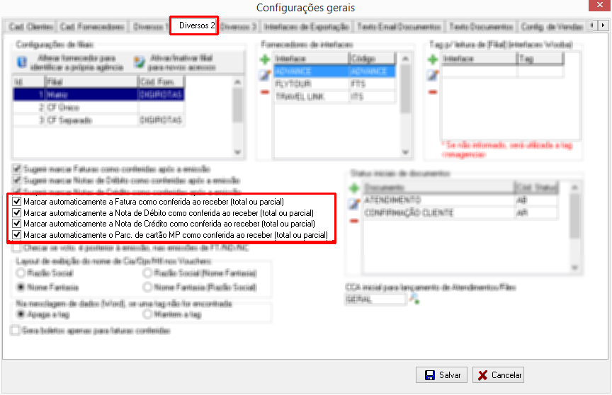 Configuração marcar documentos como conferido após a baixa