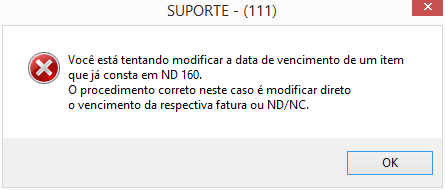 Mensagem de alerta para alteração de vencimento de item que consta em documento